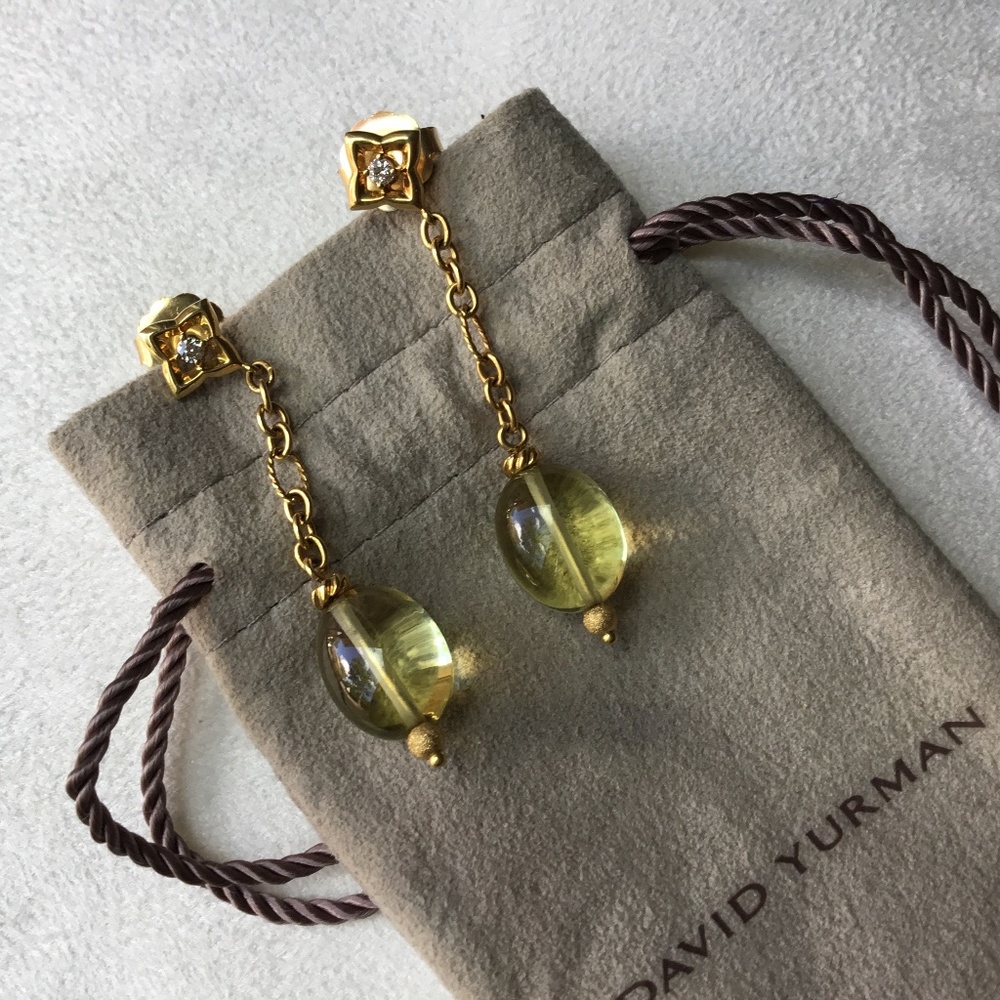 David Yurman 18k Green Citrine Diamond Earrings